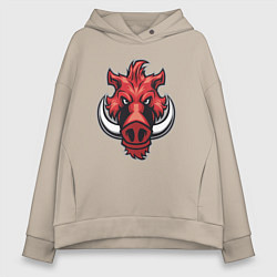 Толстовка оверсайз женская Красный кабанчик, цвет: миндальный