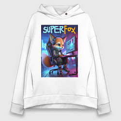 Толстовка оверсайз женская Super fox gamer - ai art fantasy, цвет: белый