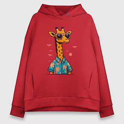 Толстовка оверсайз женская Модный жираф в солнечных очках и гавайской рубашке, цвет: красный