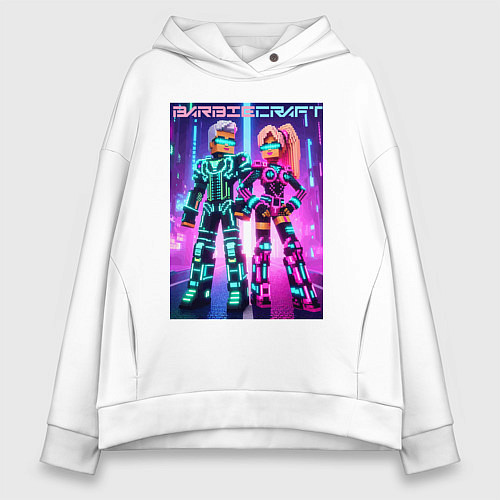 Женское худи оверсайз Barbie and Minecraft - collaboration / Белый – фото 1