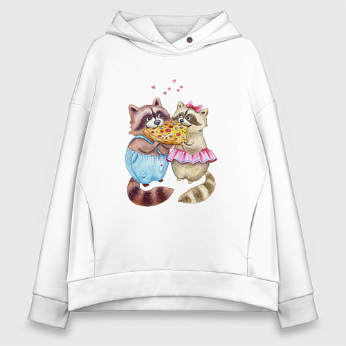Женское худи оверсайз Пицца и енотики / Белый – фото 1