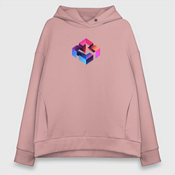 Толстовка оверсайз женская Куб абстракция, цвет: пыльно-розовый