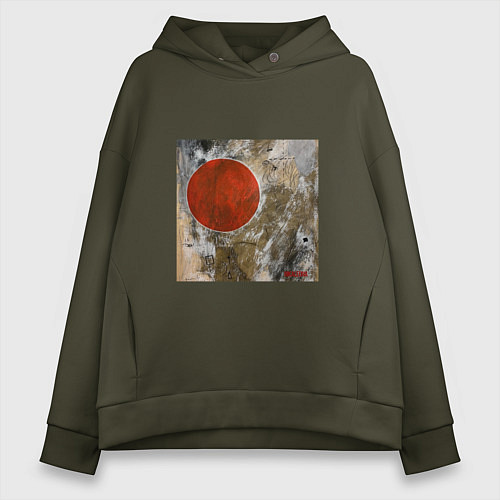 Женское худи оверсайз Абстракция Красный Круг / Хаки – фото 1