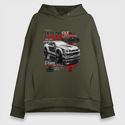 Толстовка оверсайз женская Skyline gtr34, цвет: хаки