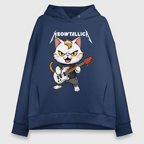 Женское худи оверсайз Meowtallica rock / Тёмно-синий – фото 1