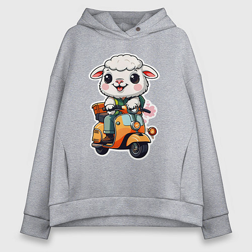 Женское худи оверсайз Бараш крутяш на мотороллере / Меланж – фото 1