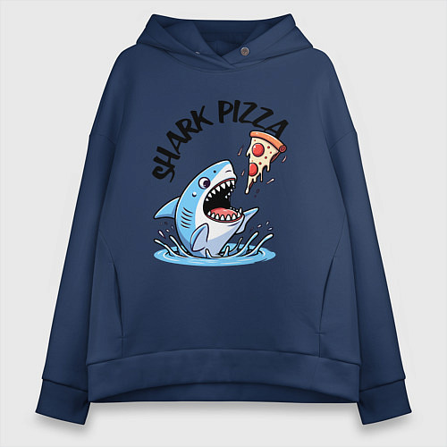 Женское худи оверсайз Shark pizza - ai art fantasy / Тёмно-синий – фото 1