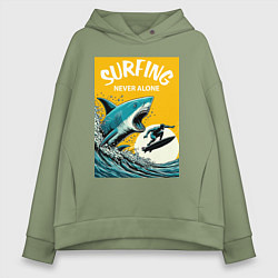 Женское худи оверсайз Акула и серфер - нейросеть