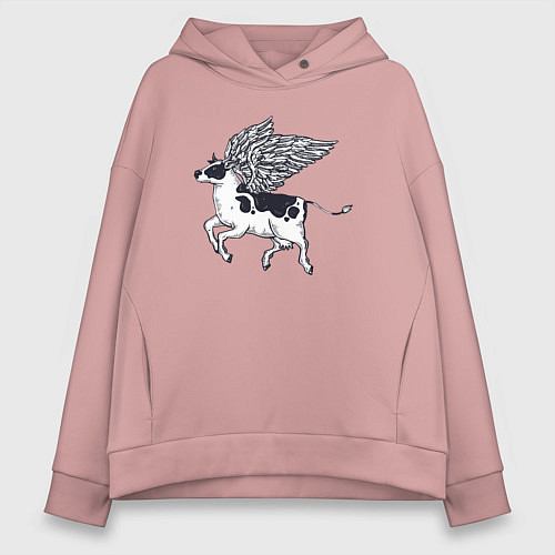Женское худи оверсайз Крылатая корова / Пыльно-розовый – фото 1