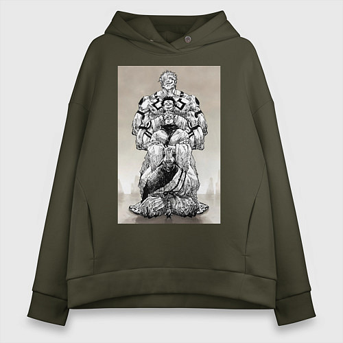 Женское худи оверсайз Магическая битва Сукуна Рёмэн истиный облик / Хаки – фото 1