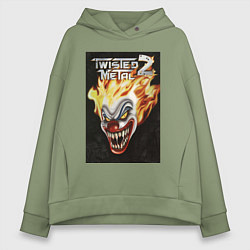 Толстовка оверсайз женская Twisted metal 2 - clown head, цвет: авокадо