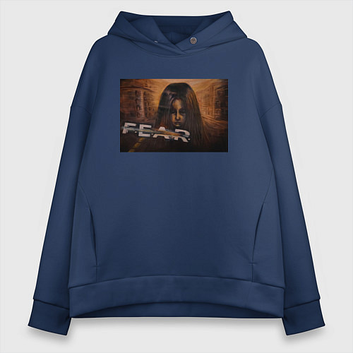 Женское худи оверсайз Альма Вейд Fear 1 / Тёмно-синий – фото 1