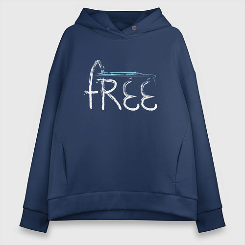 Женское худи оверсайз Надпись free с буквой, стилизованной под кран / Тёмно-синий – фото 1
