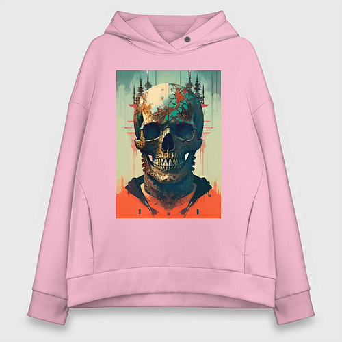 Женское худи оверсайз Ai art skull - fantasy / Светло-розовый – фото 1