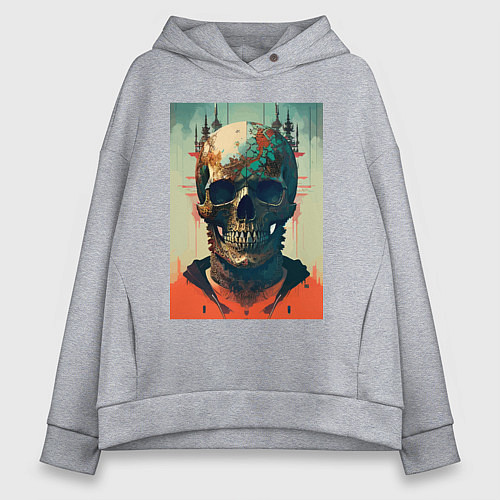 Женское худи оверсайз Ai art skull - fantasy / Меланж – фото 1