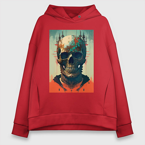 Женское худи оверсайз Ai art skull - fantasy / Красный – фото 1
