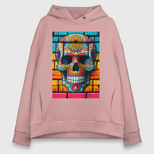 Женское худи оверсайз Череп - граффити от нейросети / Пыльно-розовый – фото 1