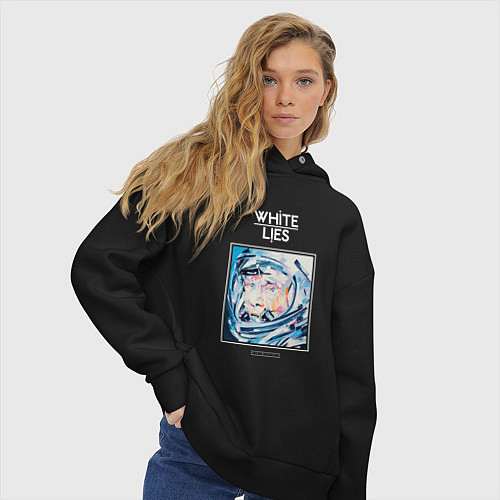 Женское худи оверсайз White Lies - Big TV new merch / Черный – фото 3