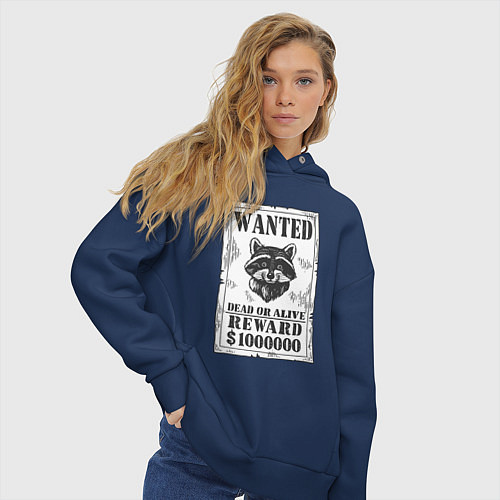 Женское худи оверсайз Разыскивается енот / Тёмно-синий – фото 3