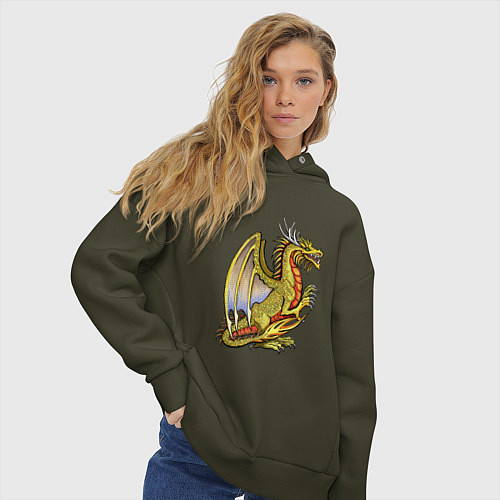 Женское худи оверсайз HOMM3 gold dragon / Хаки – фото 3
