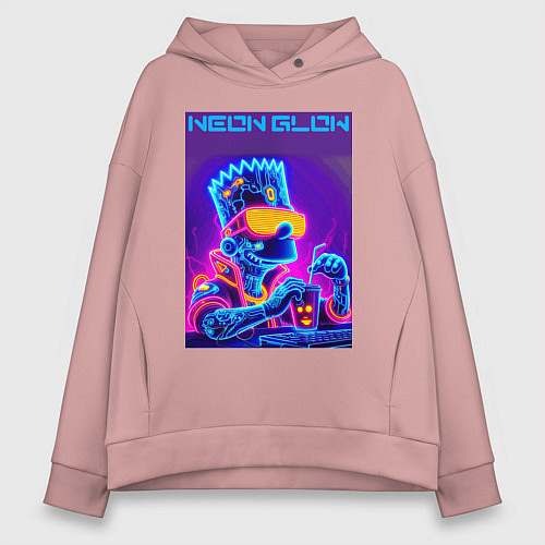 Женское худи оверсайз Bart Simpson - neon fantasy ai art / Пыльно-розовый – фото 1