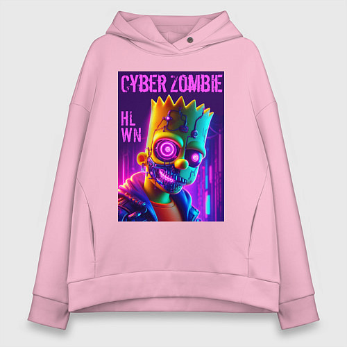 Женское худи оверсайз Bart Simpson cyber zombie - halloween ai art / Светло-розовый – фото 1