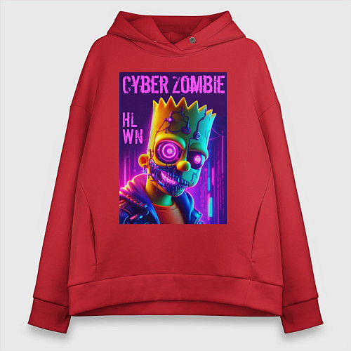 Женское худи оверсайз Bart Simpson cyber zombie - halloween ai art / Красный – фото 1