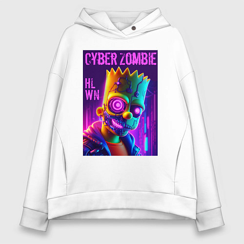 Женское худи оверсайз Bart Simpson cyber zombie - halloween ai art / Белый – фото 1