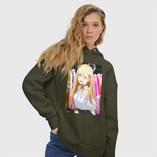 Женское худи оверсайз Эта фарфоровая кукла влюбилась / Хаки – фото 3