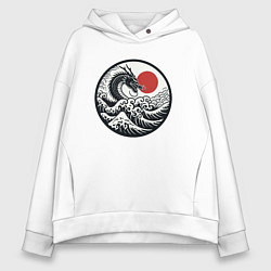 Толстовка оверсайз женская Дракон в японском ретро стиле, цвет: белый