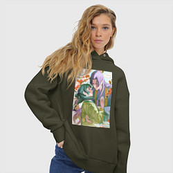 Толстовка оверсайз женская Монолог фармацевта Жэньши Маомао объятия, цвет: хаки — фото 2