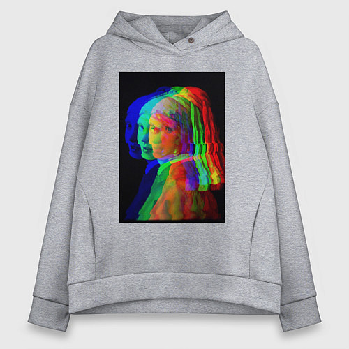 Женское худи оверсайз Девушка с жемчужной серёжкой с глюками / Меланж – фото 1