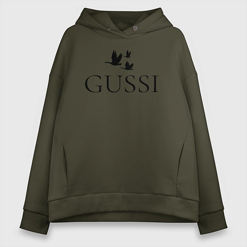 Женское худи оверсайз Гусси - летящие / Хаки – фото 1
