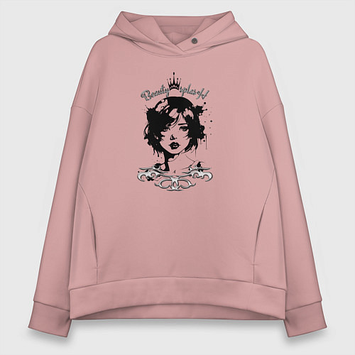 Женское худи оверсайз Девушка - красивый сплэш / Пыльно-розовый – фото 1