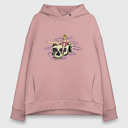 Толстовка оверсайз женская Девушка в черепе, цвет: пыльно-розовый
