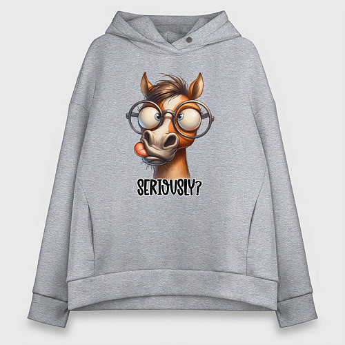 Женское худи оверсайз Смешная лошадь - серьезно / Меланж – фото 1