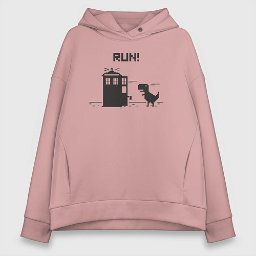 Женское худи оверсайз Тардис и динозаврик пиксельный / Пыльно-розовый – фото 1