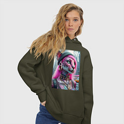 Толстовка оверсайз женская Панк девушка-леопард в татухах в Нью-Йорке, цвет: хаки — фото 2