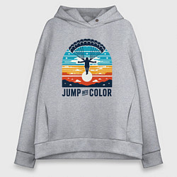 Толстовка оверсайз женская Парашютист на фоне закатного неба ретро винтаж, цвет: меланж