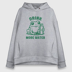 Толстовка оверсайз женская Забавная лягушка с бутылкой воды пей больше воды, цвет: меланж