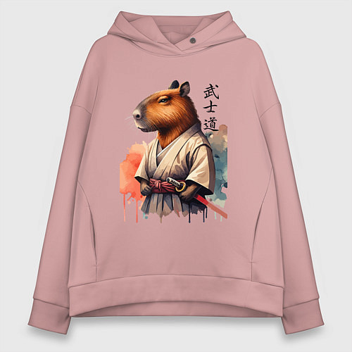 Женское худи оверсайз Capybara samurai - ai art fantasy / Пыльно-розовый – фото 1