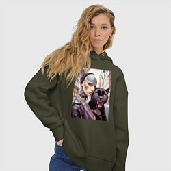 Толстовка оверсайз женская Punk girl under the protection of a panther - New, цвет: хаки — фото 2