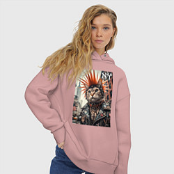 Толстовка оверсайз женская Котяра панк из Нью-Йорка - нейросеть, цвет: пыльно-розовый — фото 2