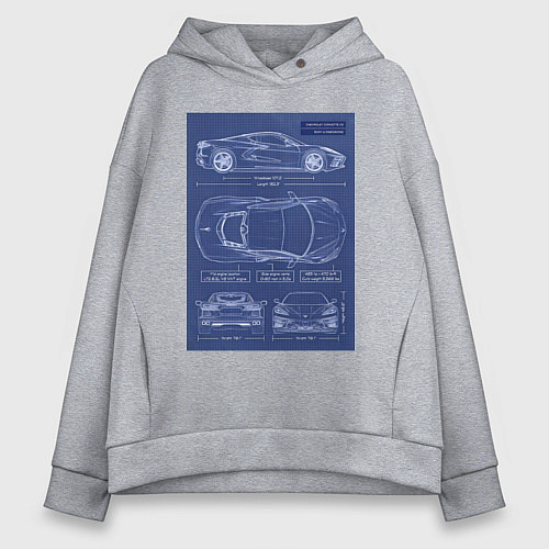 Женское худи оверсайз Chevrolet Corvette чертеж / Меланж – фото 1