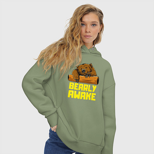 Женское худи оверсайз Bearly awake / Авокадо – фото 3