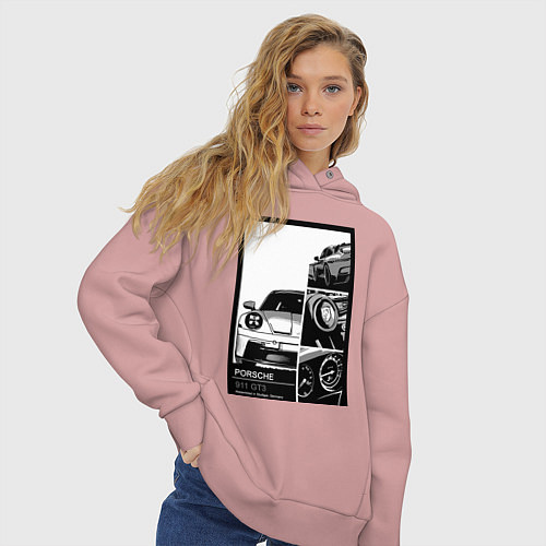 Женское худи оверсайз Porsche 911 автомобиль / Пыльно-розовый – фото 3