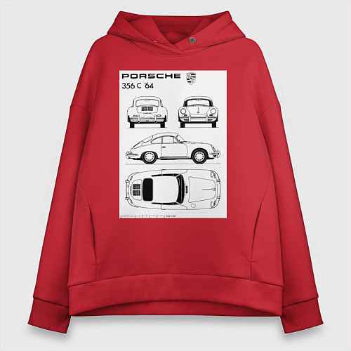 Женское худи оверсайз Машина Porsche / Красный – фото 1