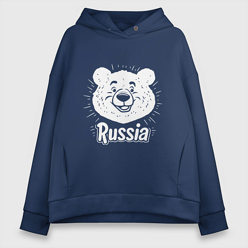 Женское худи оверсайз Россия и медведь / Тёмно-синий – фото 1