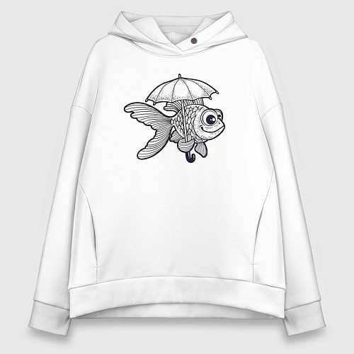 Женское худи оверсайз Рыбка под зонтом / Белый – фото 1