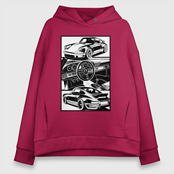 Толстовка оверсайз женская Porsche автомобиль классический, цвет: маджента